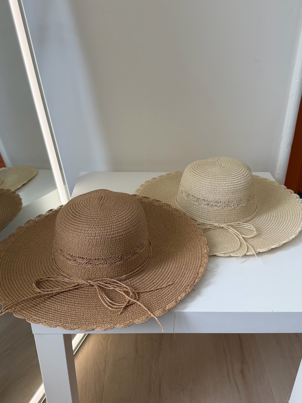 Wide Brim Straw Sun Hat - Neutral & Tan
